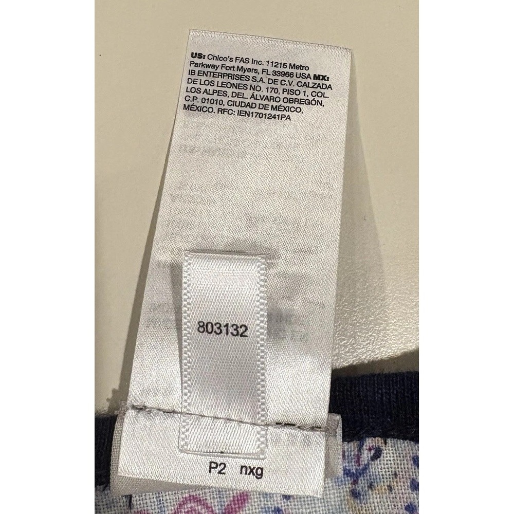 Chico's Paisley Knit Linen Hi-Low Top Tunic Dark Blue 3/4 Sleeve Women's Size 3P - Picture 6 of 6